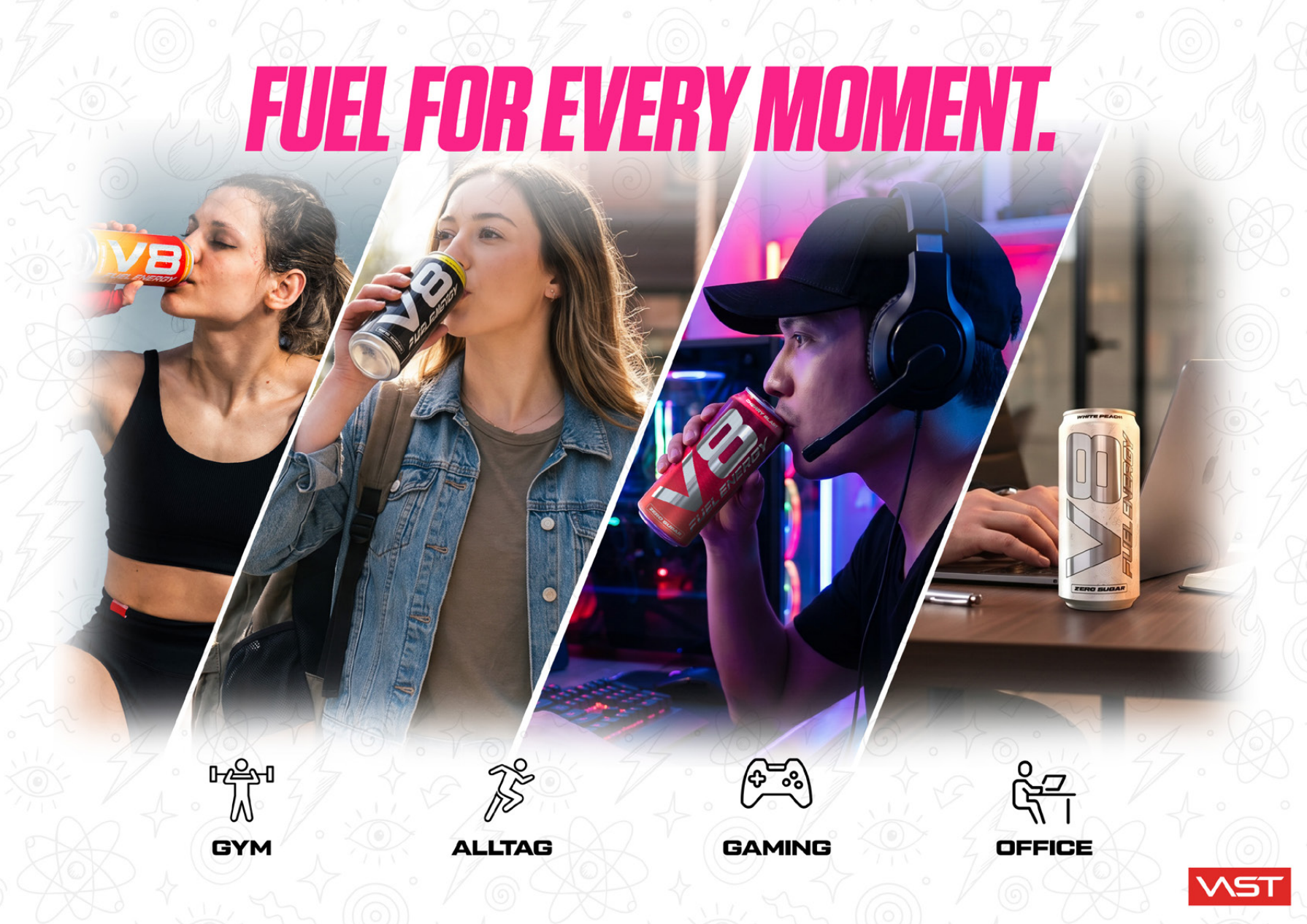 V8 Fuel Energy für Gym, Alltag, Gaming und Office